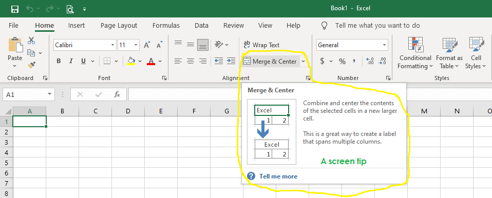 How to use screen tip in Excel