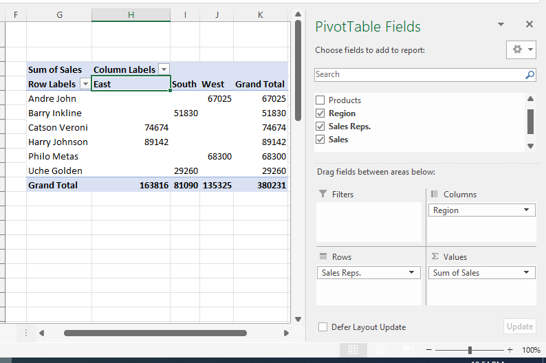 multi-dimensional pivottable for comparison