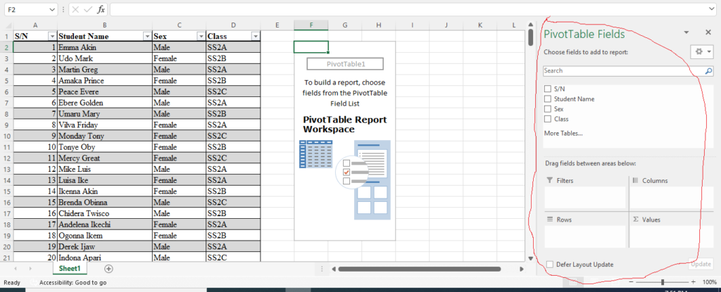 PivotTable fields