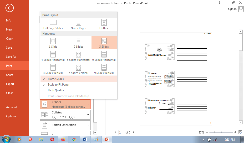 print a handout in PowerPoint
