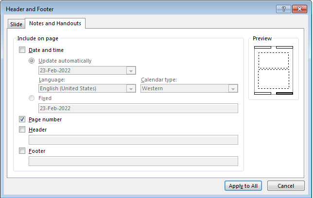 addin headers and footers in powerpoint pages