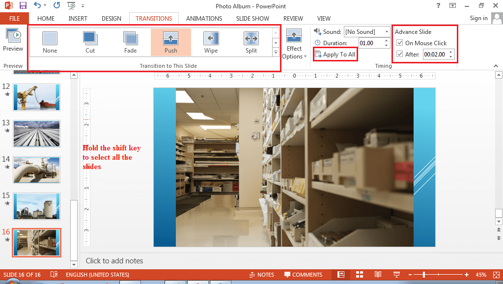 add transition to powerpoint photos