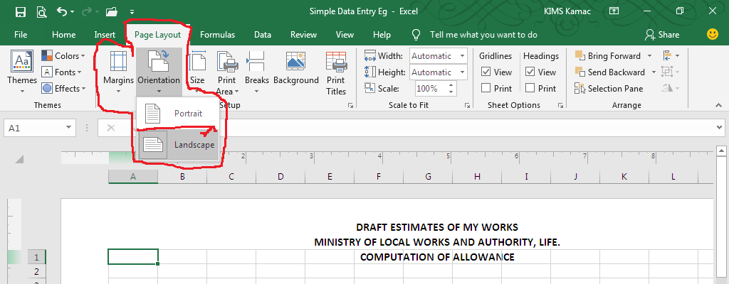 data entry page orientation