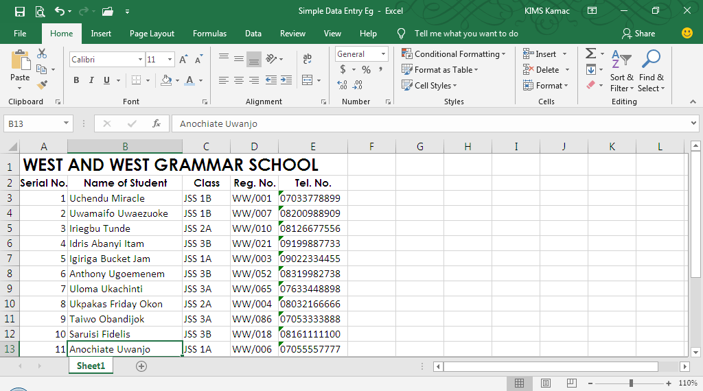 simple data entry in excel: complete work