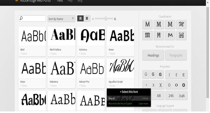 adobe edge: select font