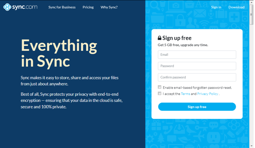 Sync sign up