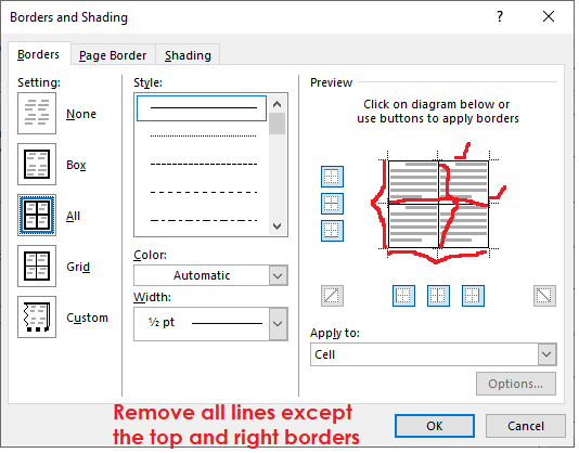 Editing borderlines in Microsoft Word