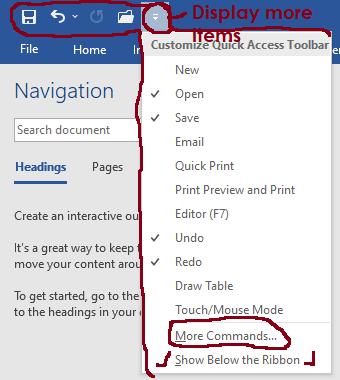 quick access toolbar in ms word