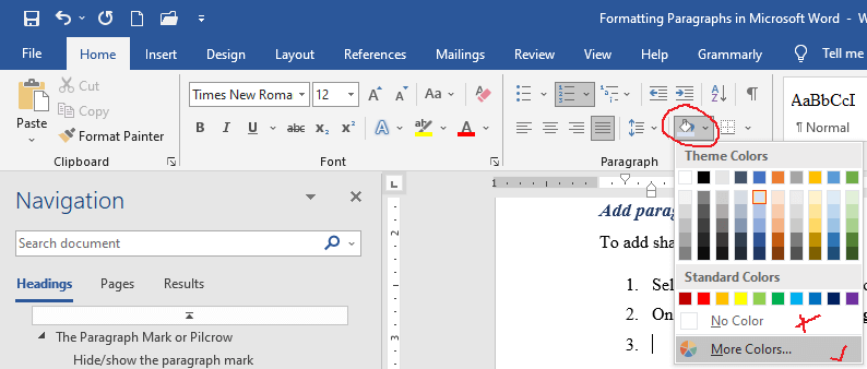 adding paragraph shading in word