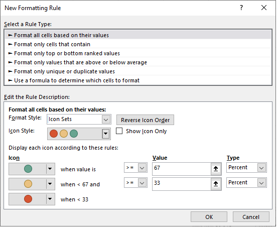 customizing icon sets in excel formatting