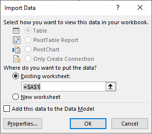 select location for imported data