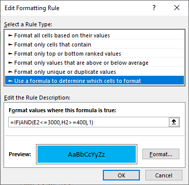 consitional formatting in excel formula