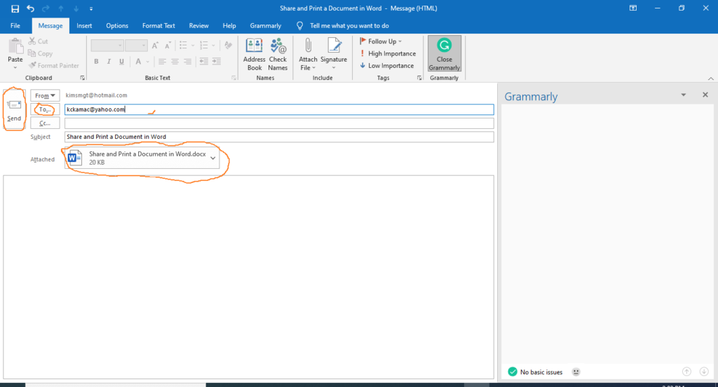 share a document using email in outlook