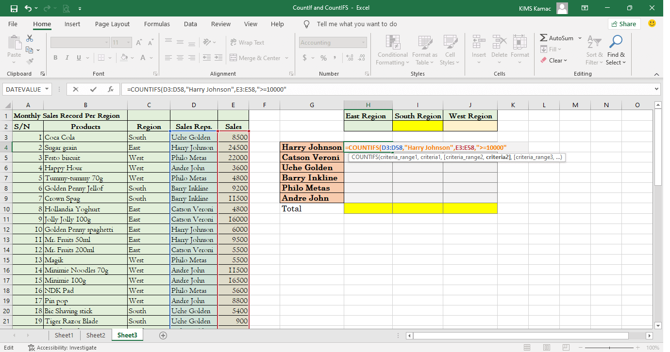 How to Use the COUNTIFS and COUNTIF Function in Excel 1 countifs function in excel