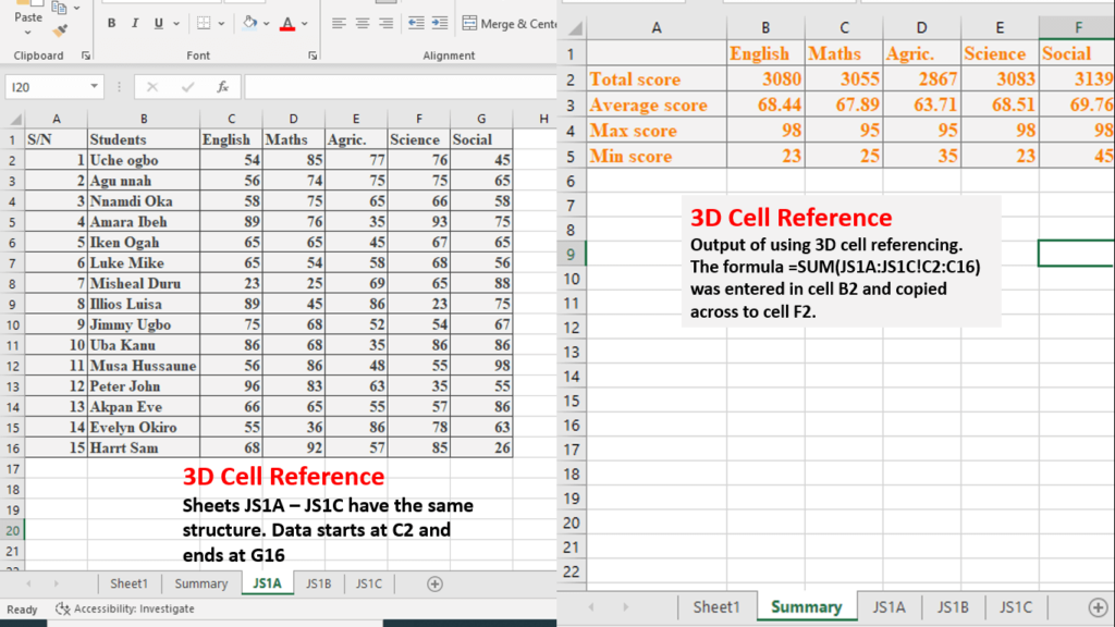 3d cell references in excel