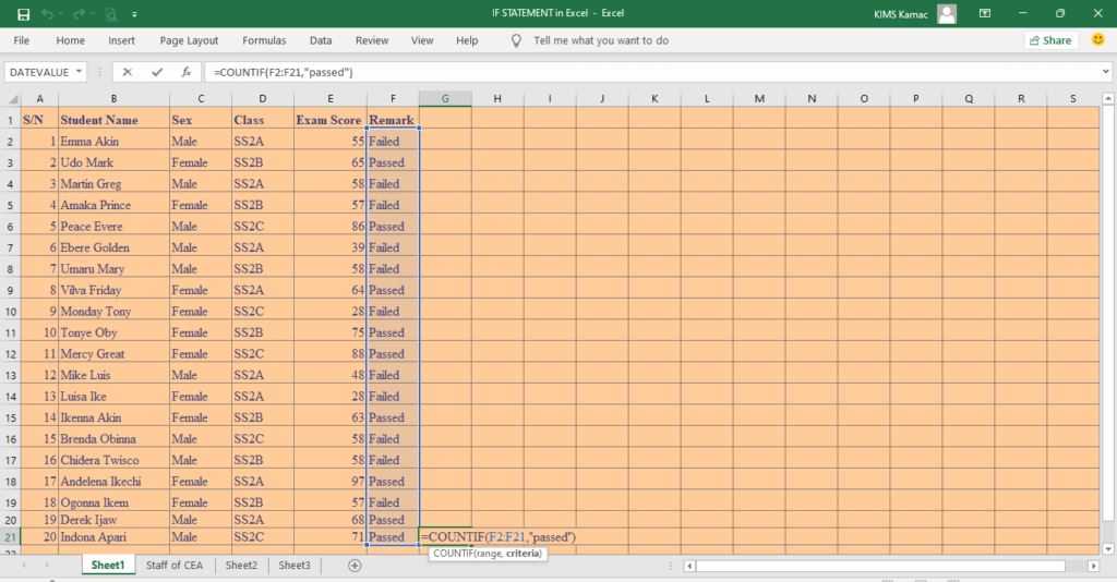 IF statement in Excel