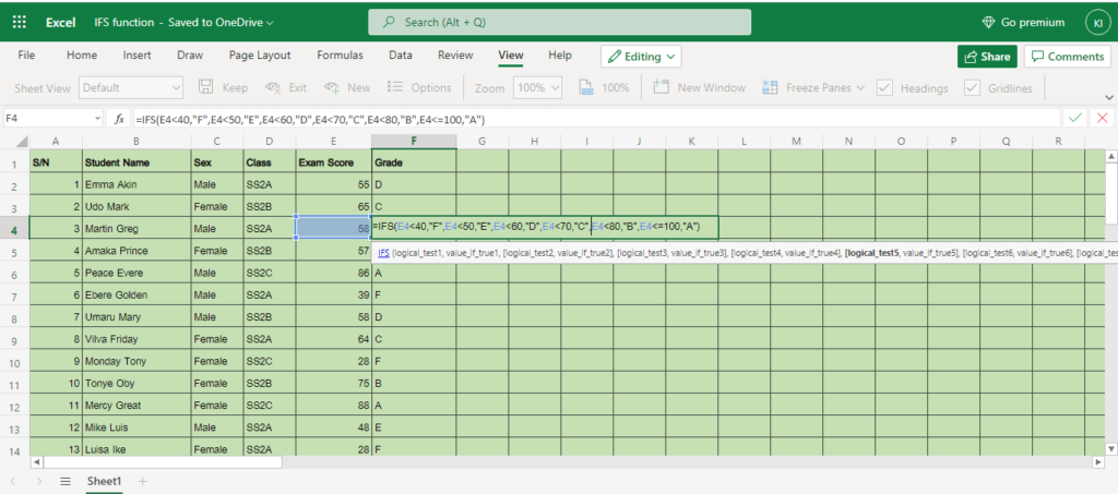 IFS function in Excel