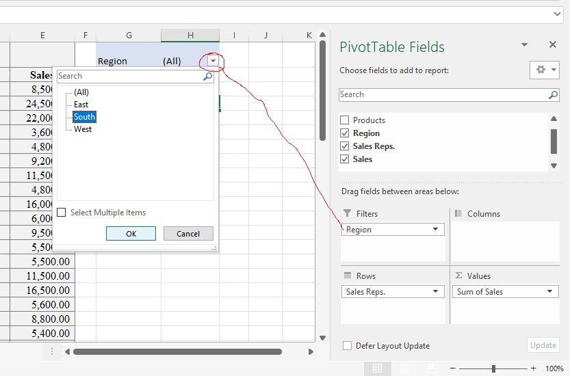 filter in PivotTable
