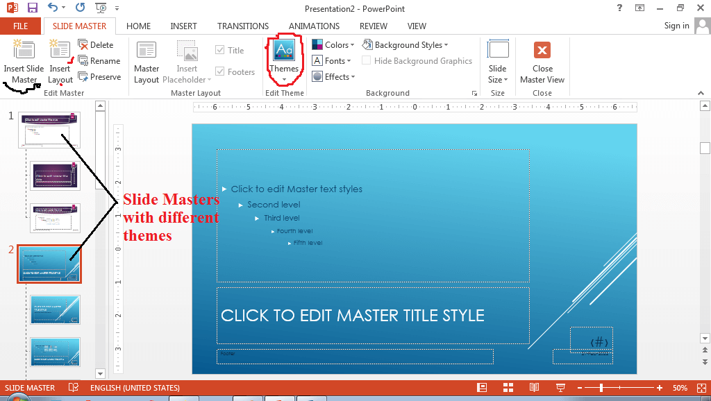 Applying more than one theme using slide master in powerPoint