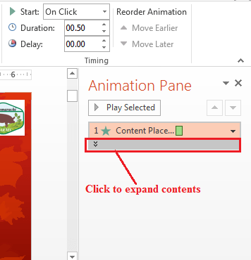 expand content in animation pane