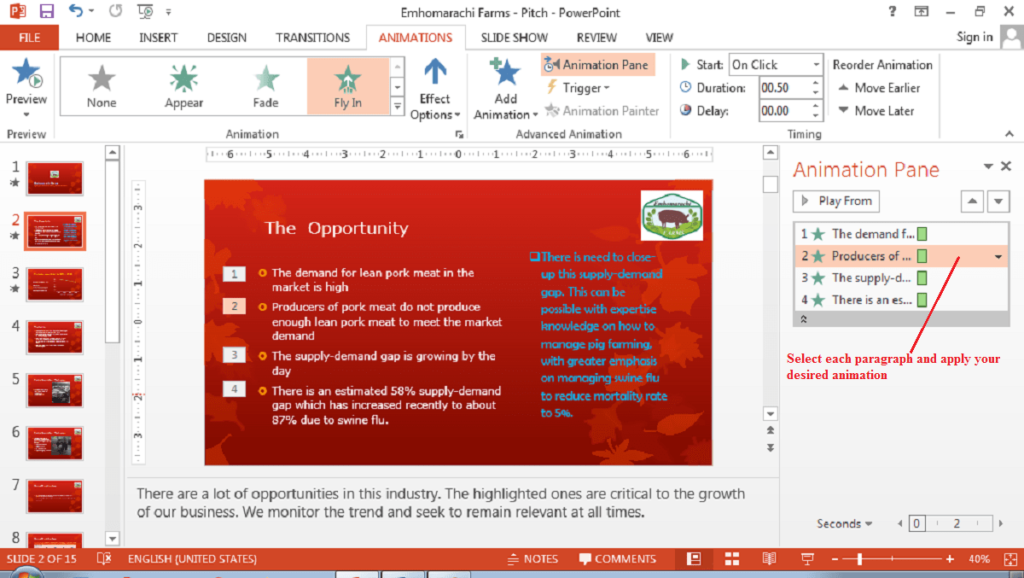 apply animation effects to powerpoint slides in a presentation