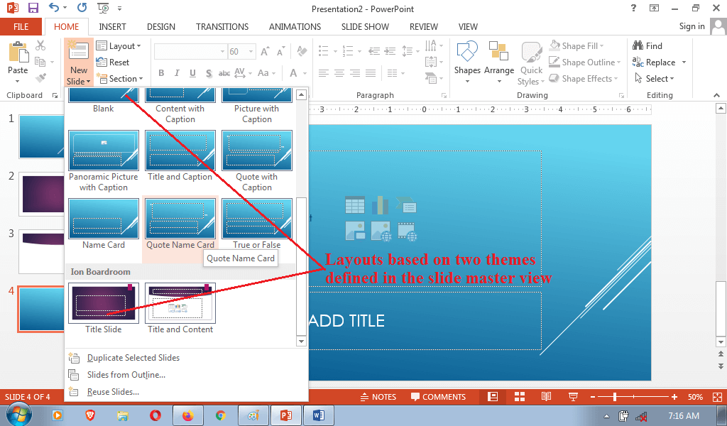 Select layout based on two themes in Powerpoint