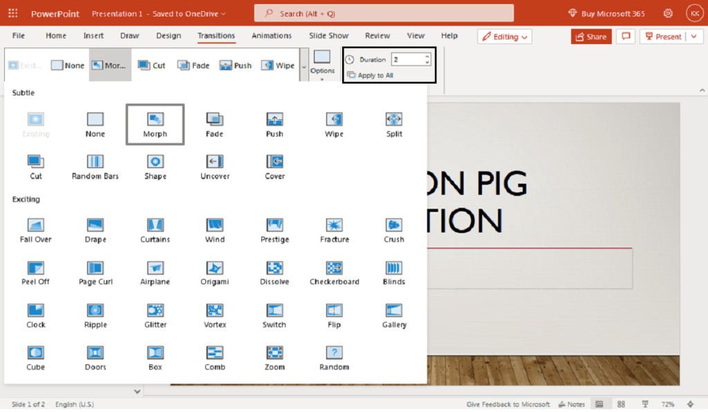 apply transition effects to powerpoint slides in a presentation