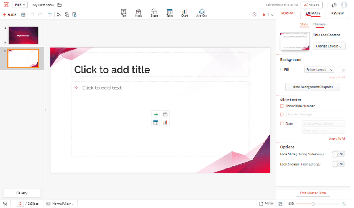 How to create PowerPoint Presentations for Beginners 1 Zoho show presentation app window - create powerpoint presentation