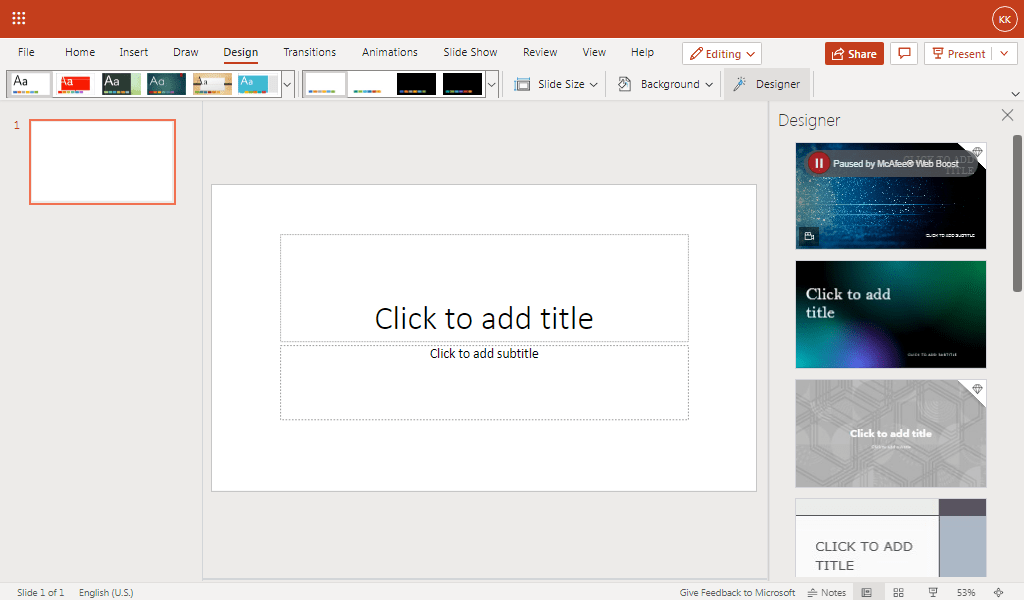 blank presentation window with themes