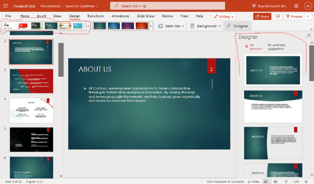 Select a Designer in PowerPoint online app