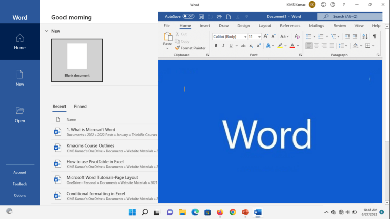 Microsoft word ribbon and word app window