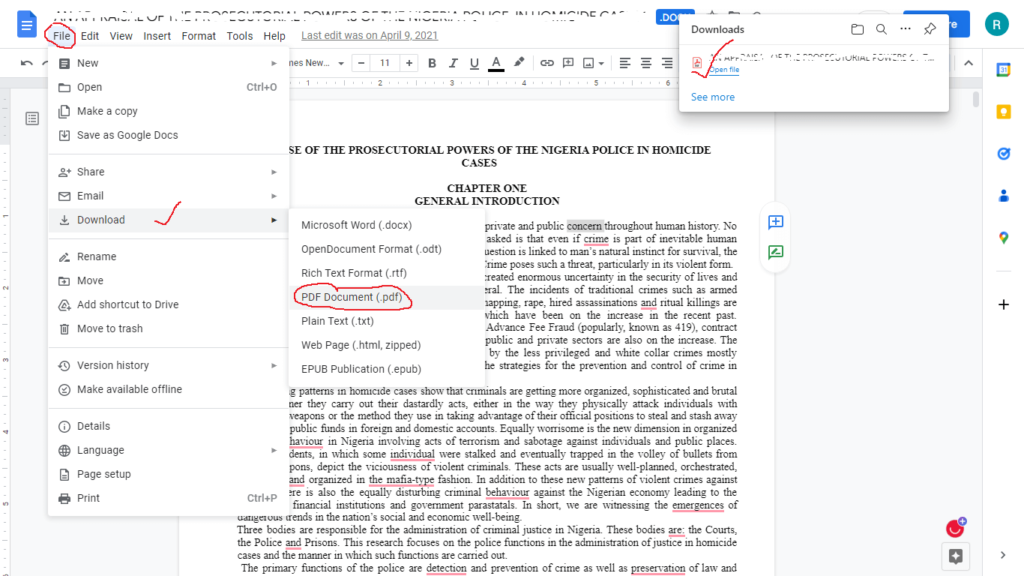 how to convert word to pdf using Google docs
