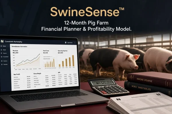 SwineSense™ - Pig Farm Financial Plan Excel Template Nigeria | 12-Month Swine Farming Cash Flow & Profit Model