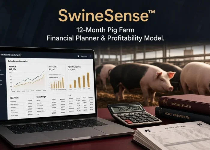 SwineSense™ - Pig Farm Financial Plan Excel Template Nigeria | 12-Month Swine Farming Cash Flow & Profit Model