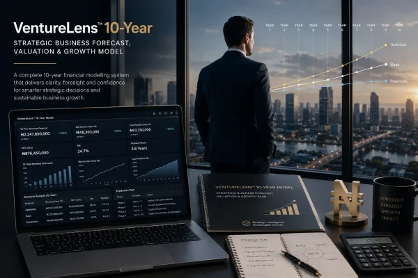 VentureLens™ 10-Year - 10-Year Business Financial Model Excel Template | Forecast, NPV, IRR & Valuation Model