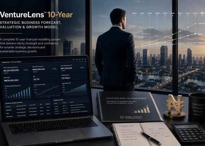 VentureLens™ 10-Year - 10-Year Business Financial Model Excel Template | Forecast, NPV, IRR & Valuation Model